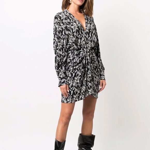 IRO Yhaz Mini Dress Long Sleeve in Black and White - Picture 1 of 8
